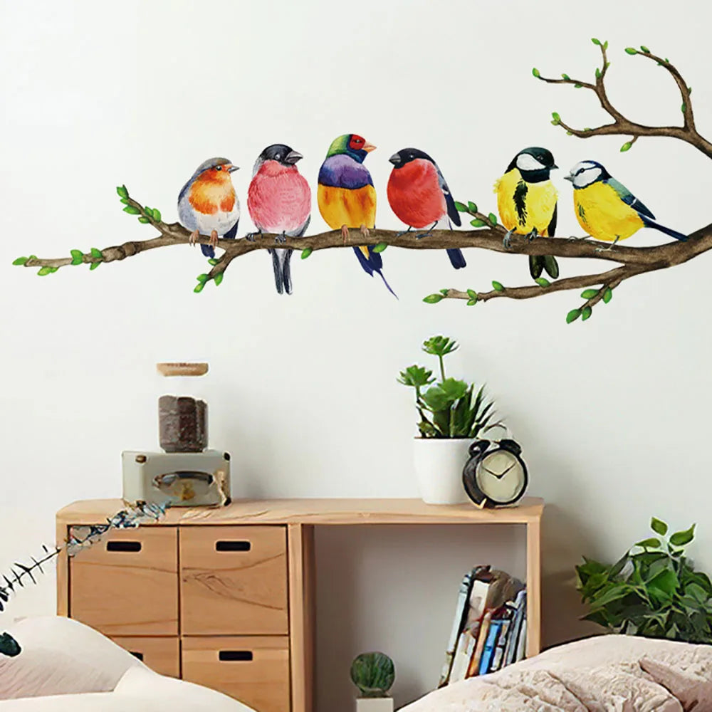 1pc Vibrant Bird Wall Stickers - Colorful Branch Pattern, Self-Adhesive & Removable, Instant Home Decor for Bedroom, Entryway, L