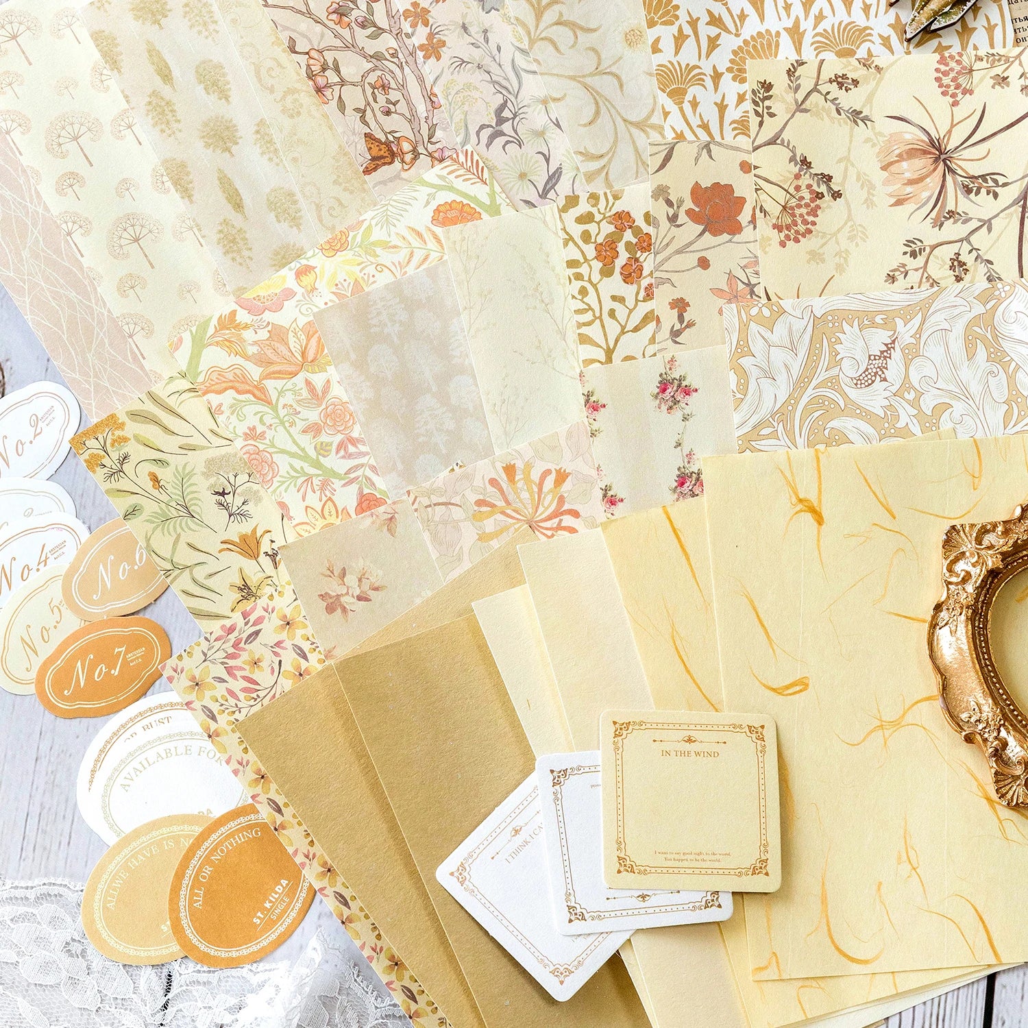 40Pcs Vintage Decorative Collage DIY Craft Background Paper Floral Handmade Paper Mix Material Junk Journal Planner Scrapbooking