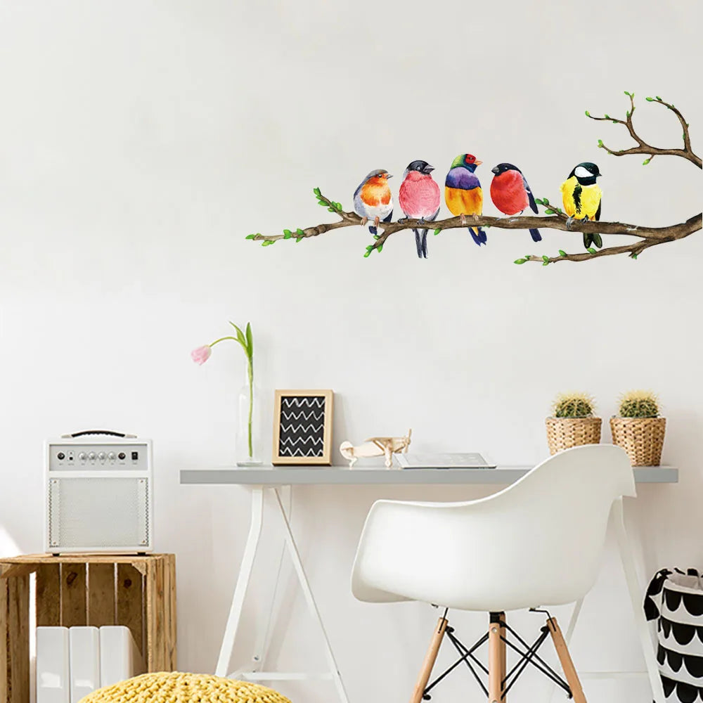1pc Vibrant Bird Wall Stickers - Colorful Branch Pattern, Self-Adhesive & Removable, Instant Home Decor for Bedroom, Entryway, L