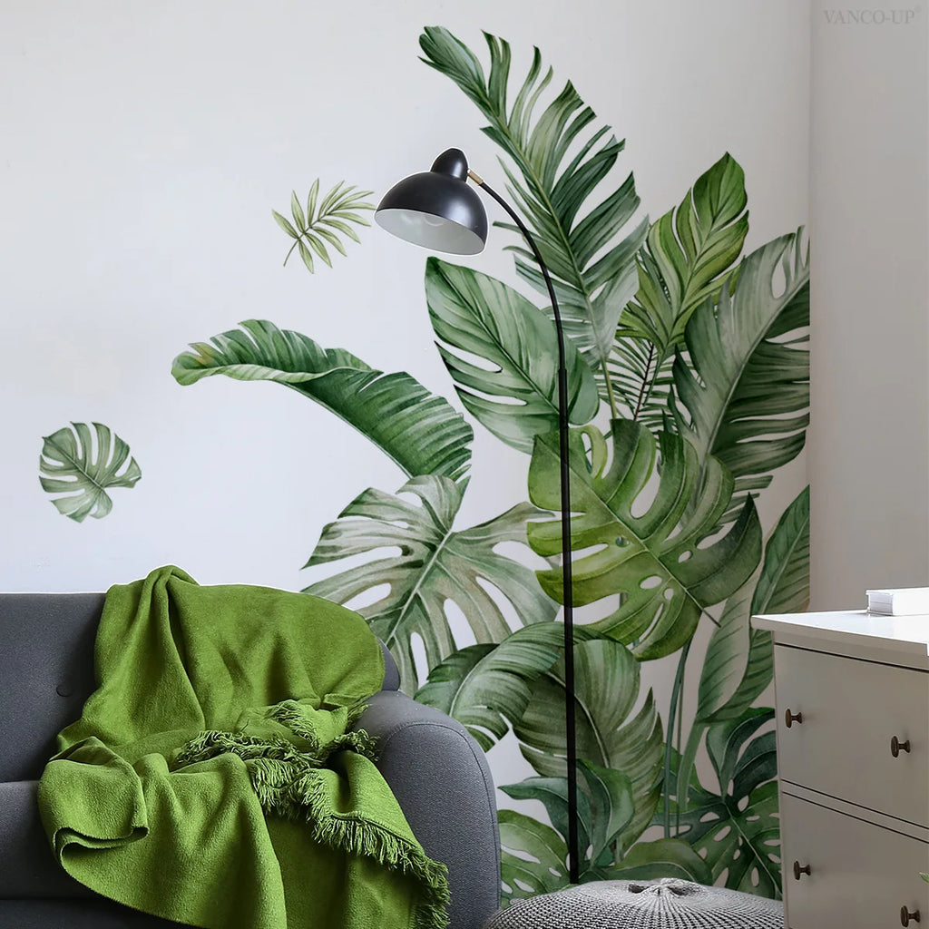Green Leaves Decorative Vinyl Wall Stickers For Wall Decor Bedroom Accessories Adhesive Wallpaper Furniture Stickers Room Decor