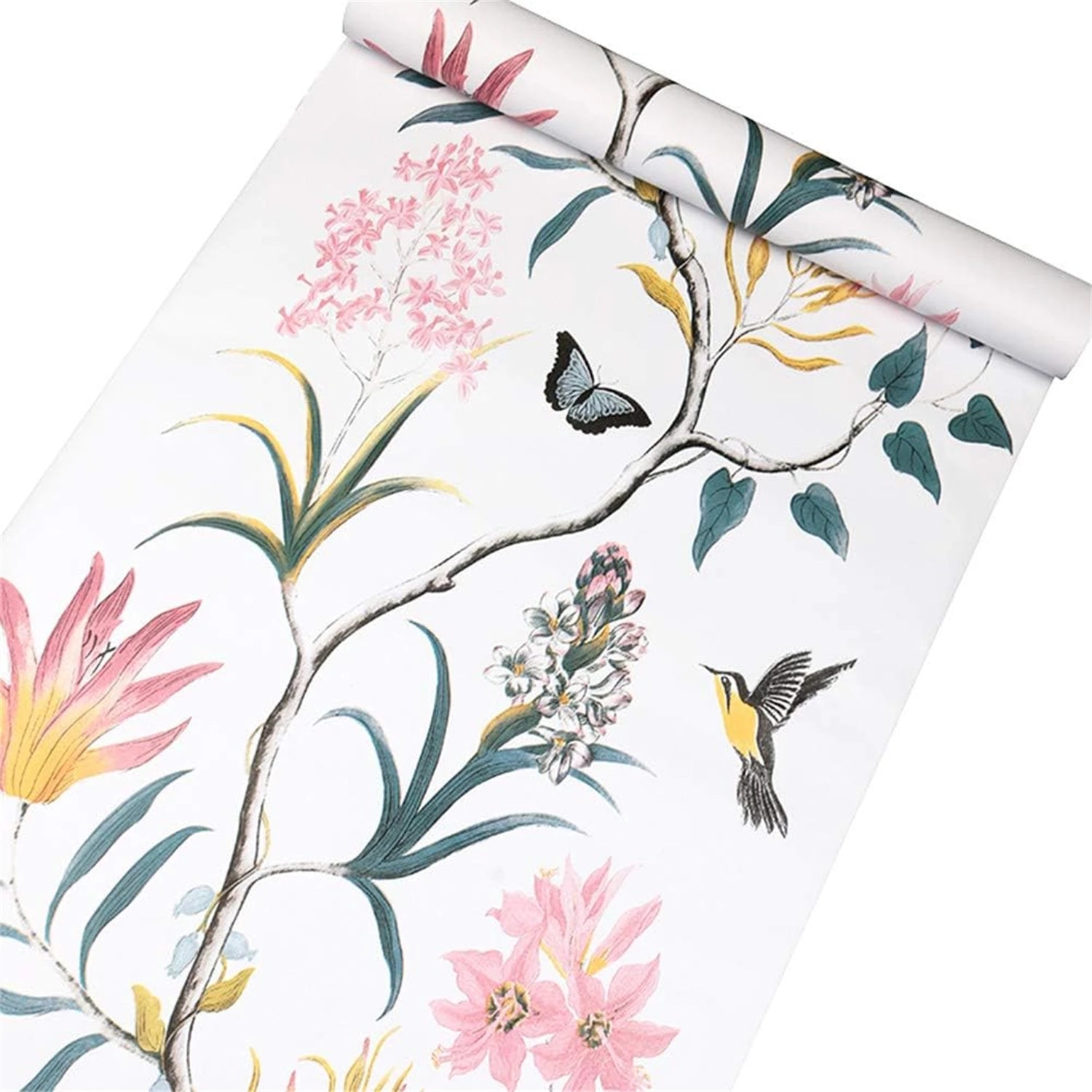 Self Adhesive Floral Bird Wallpaper Modern Pink Flower Wallpaper Living Room Bedroom Kitchen Bathroom Wall Paper Home Decoration
