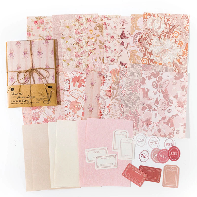 40Pcs Vintage Decorative Collage DIY Craft Background Paper Floral Handmade Paper Mix Material Junk Journal Planner Scrapbooking
