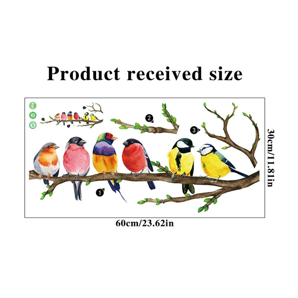 1pc Vibrant Bird Wall Stickers - Colorful Branch Pattern, Self-Adhesive & Removable, Instant Home Decor for Bedroom, Entryway, L