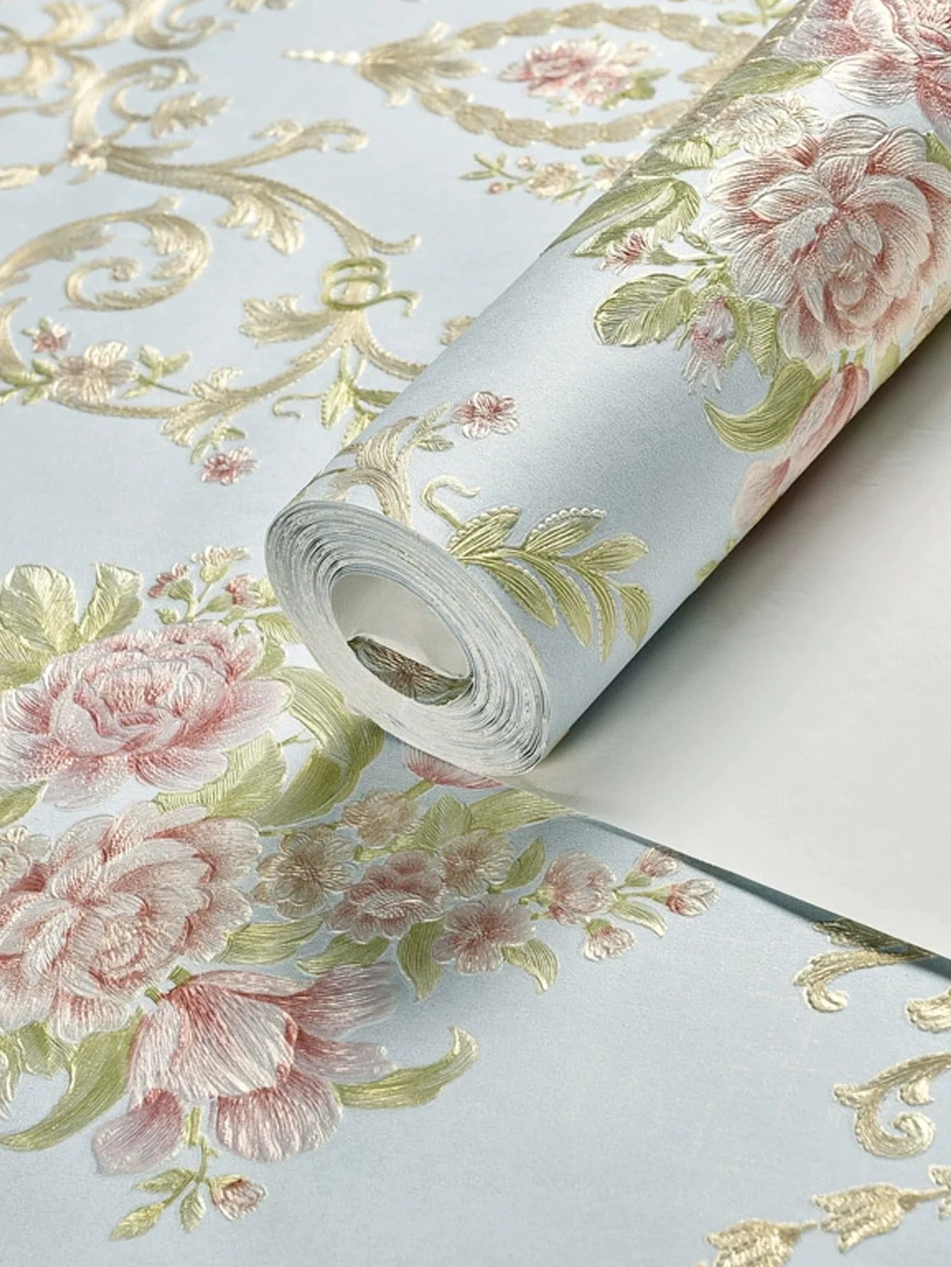 1 Roll of European-Style 3D Floral Self-Adhesive Non-Woven Wallpaper with Precision-Pressed Large Floral Designs, Suitable for Living Room, Bedroom, and Room Background Walls