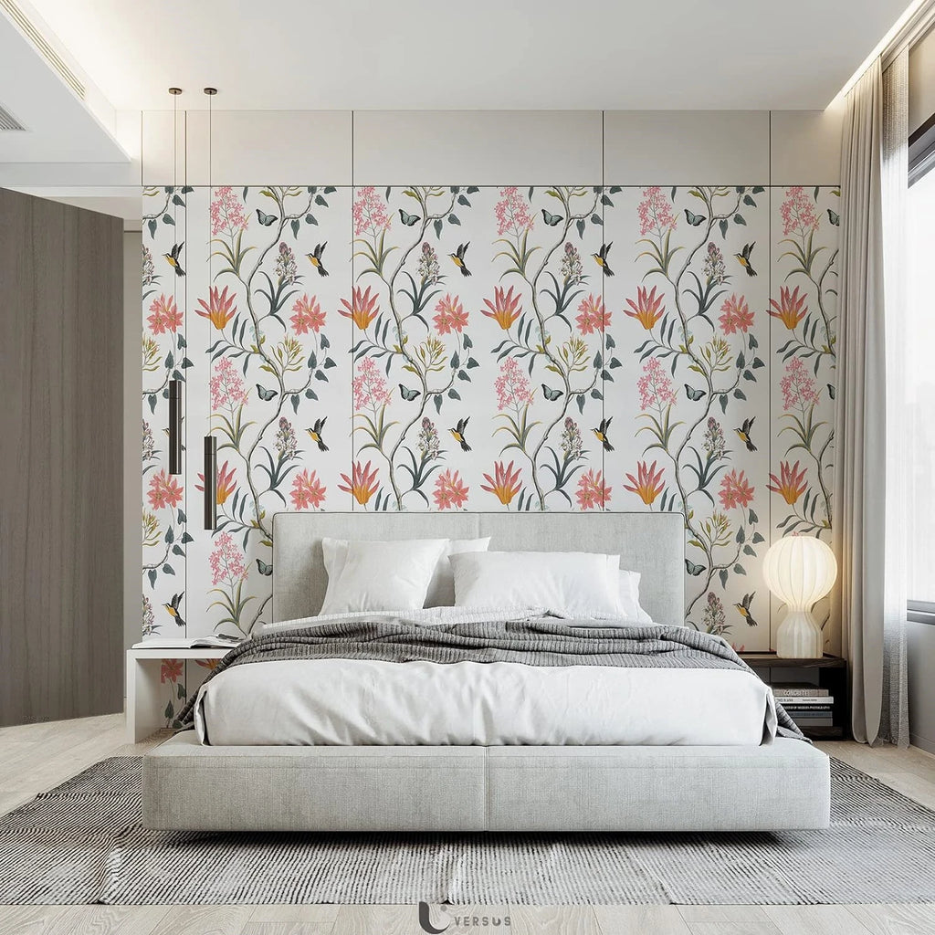 Self Adhesive Floral Bird Wallpaper Modern Pink Flower Wallpaper Living Room Bedroom Kitchen Bathroom Wall Paper Home Decoration