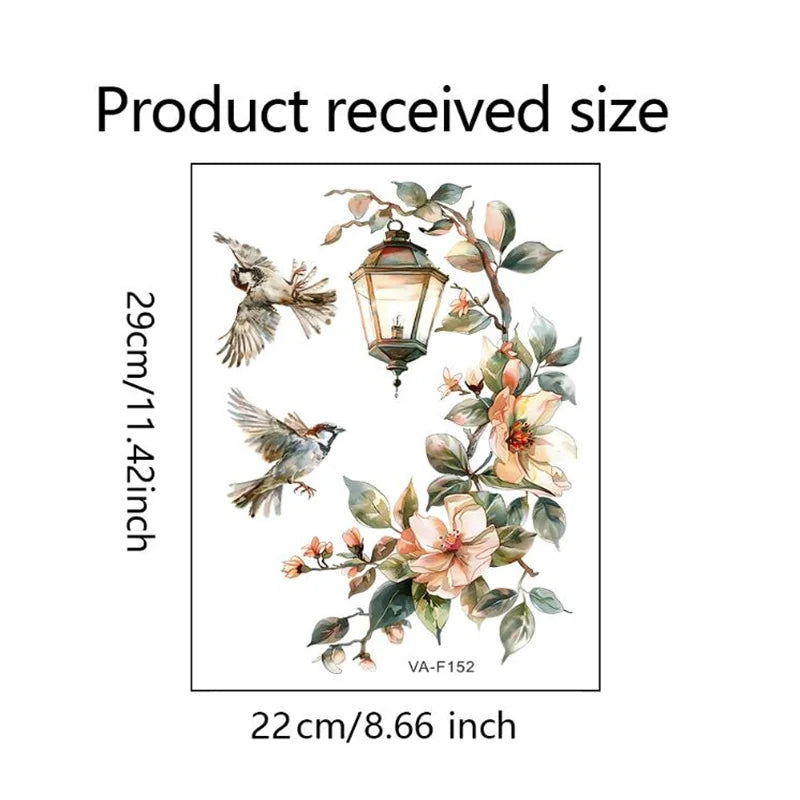 Colorful Flower Pendant Lamp Bird Wall Sticker For Bedroom Living Room Entrance Home Background Decoration Self-adhesive 29*22CM