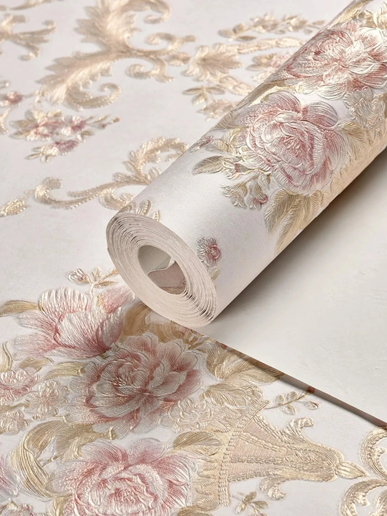 1 Roll of European-Style 3D Floral Self-Adhesive Non-Woven Wallpaper with Precision-Pressed Large Floral Designs, Suitable for Living Room, Bedroom, and Room Background Walls