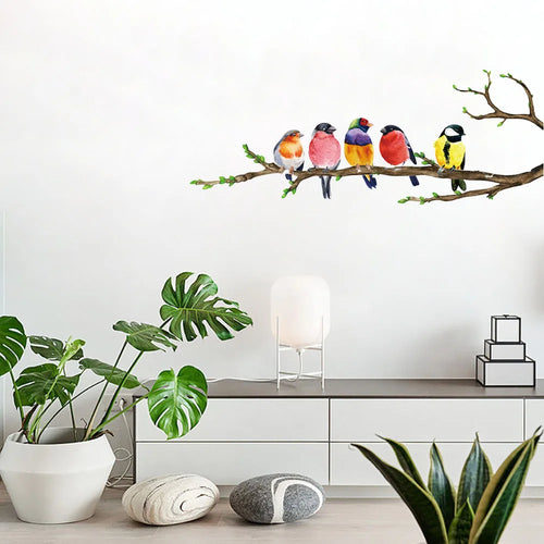 1pc Vibrant Bird Wall Stickers - Colorful Branch Pattern, Self-Adhesive & Removable, Instant Home Decor for Bedroom, Entryway, L