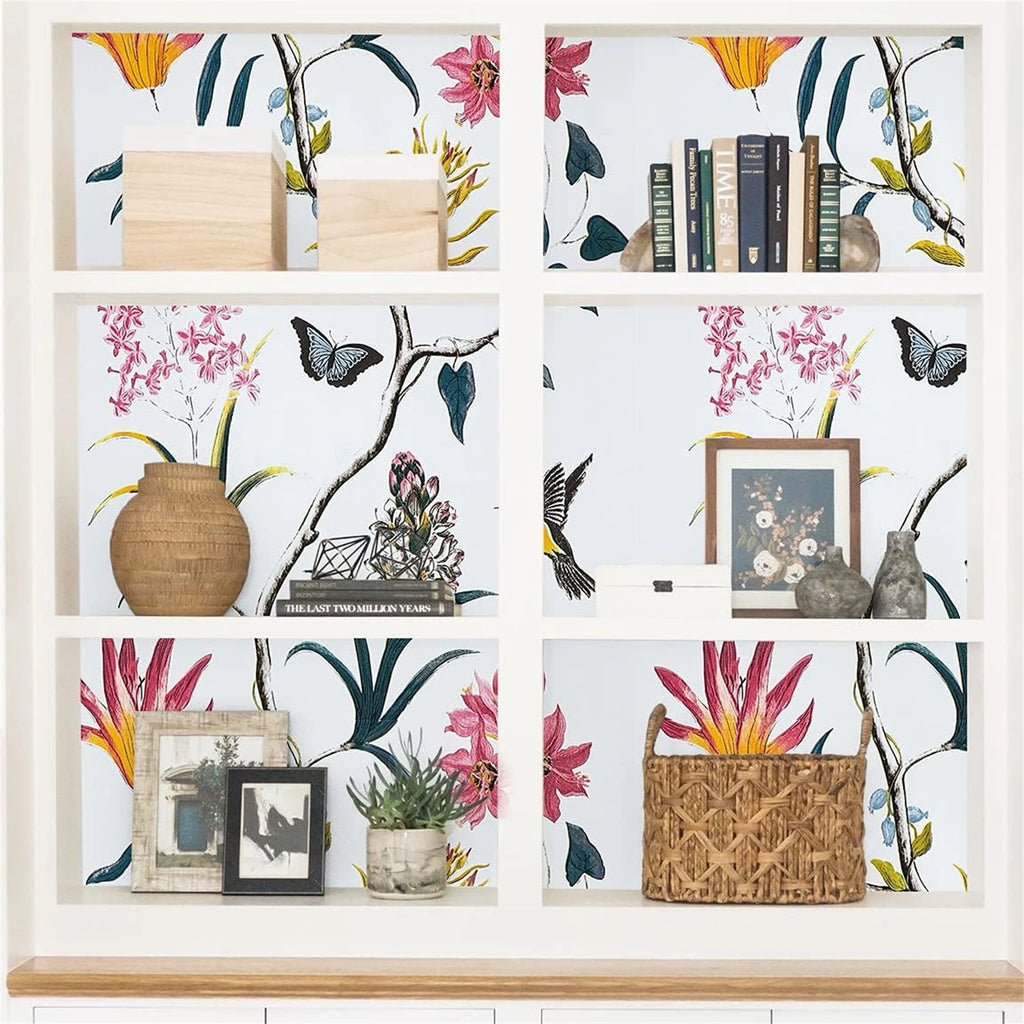 Self Adhesive Floral Bird Wallpaper Modern Pink Flower Wallpaper Living Room Bedroom Kitchen Bathroom Wall Paper Home Decoration