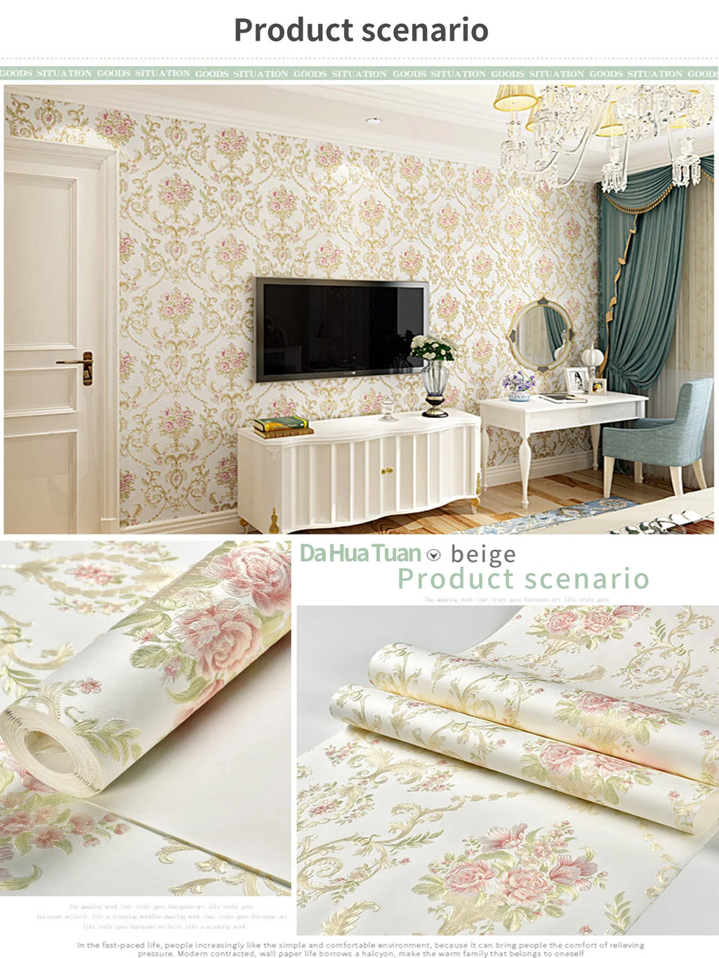 1 Roll of European-Style 3D Floral Self-Adhesive Non-Woven Wallpaper with Precision-Pressed Large Floral Designs, Suitable for Living Room, Bedroom, and Room Background Walls