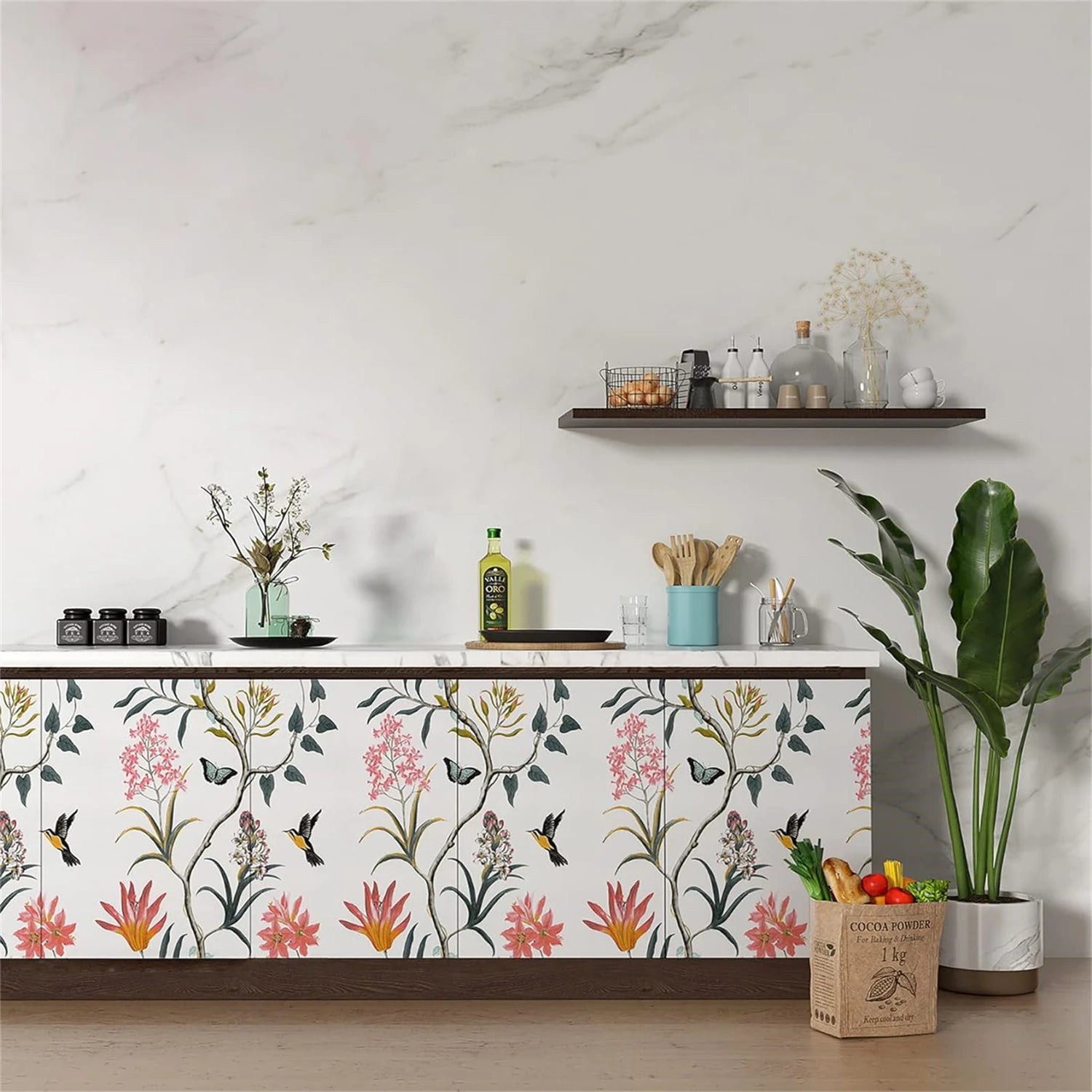 Self Adhesive Floral Bird Wallpaper Modern Pink Flower Wallpaper Living Room Bedroom Kitchen Bathroom Wall Paper Home Decoration