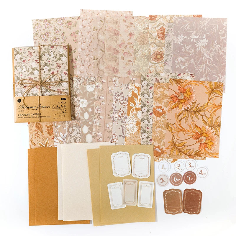 40Pcs Vintage Decorative Collage DIY Craft Background Paper Floral Handmade Paper Mix Material Junk Journal Planner Scrapbooking